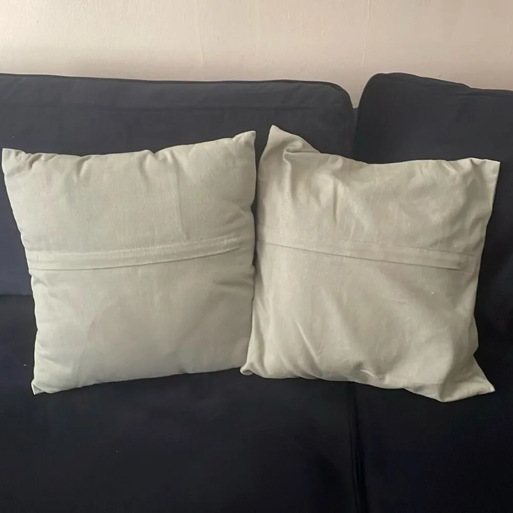 Pair of Olive green linen decorative square pillows with removable pillow cover